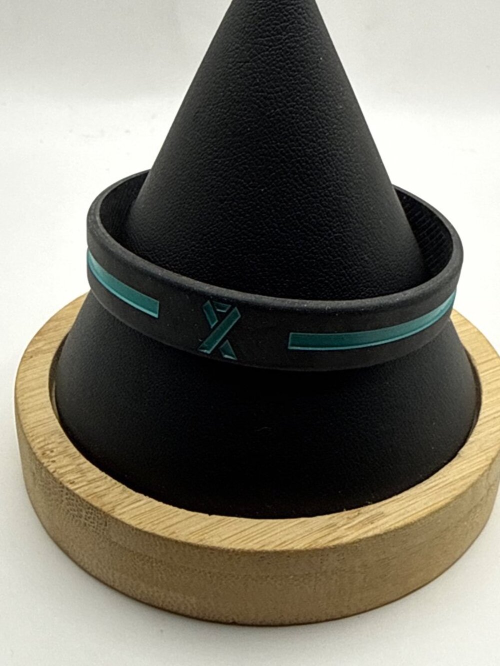 Teal Awareness Ribbon Silicone Wristband Thin Line Black Minimalist Bracelet